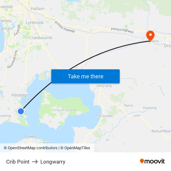 Crib Point to Longwarry map