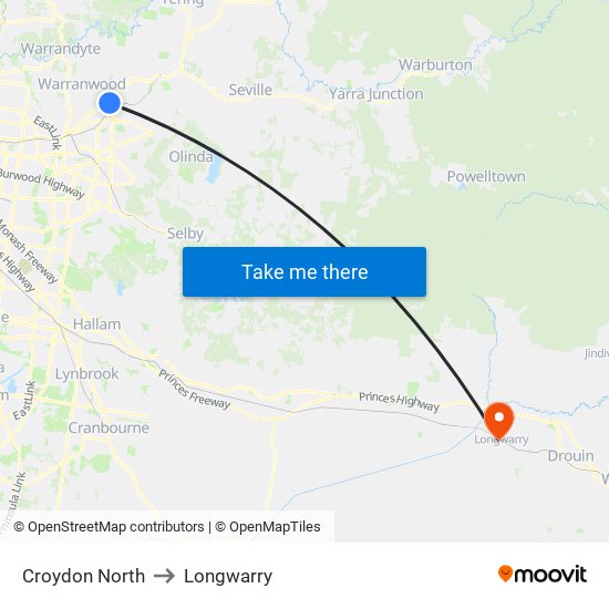 Croydon North to Longwarry map