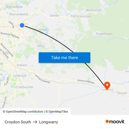 Croydon South to Longwarry map