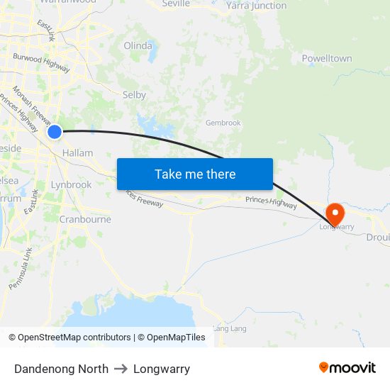Dandenong North to Longwarry map