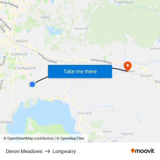 Devon Meadows to Longwarry map