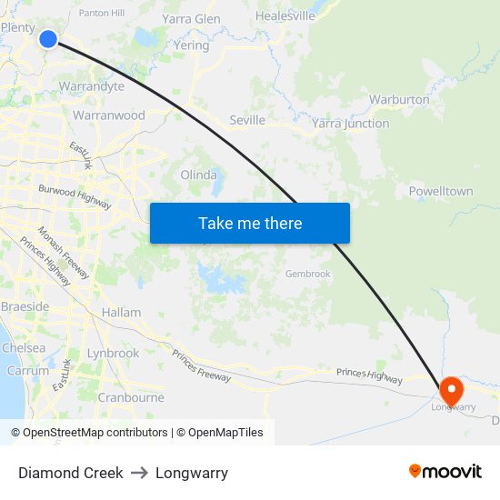 Diamond Creek to Longwarry map