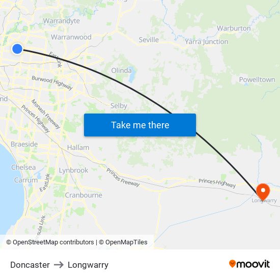 Doncaster to Longwarry map