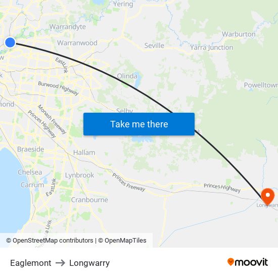 Eaglemont to Longwarry map