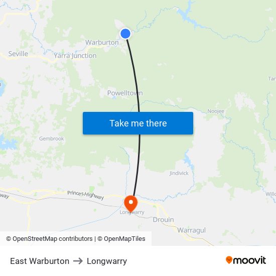 East Warburton to Longwarry map