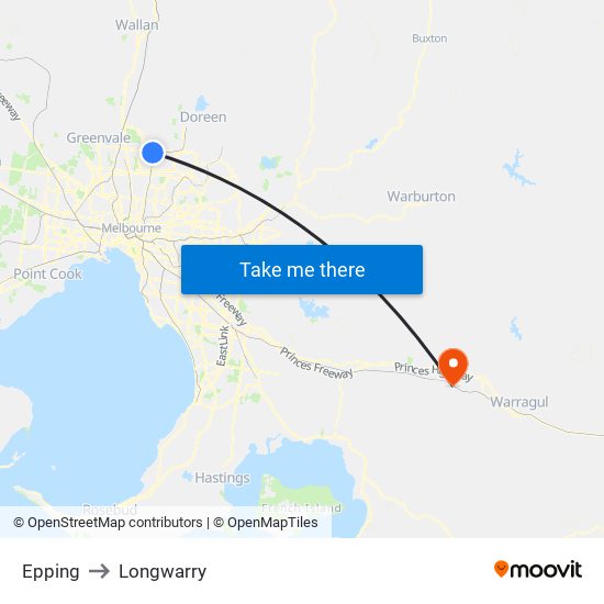 Epping to Longwarry map