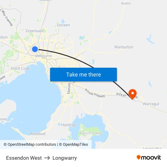 Essendon West to Longwarry map