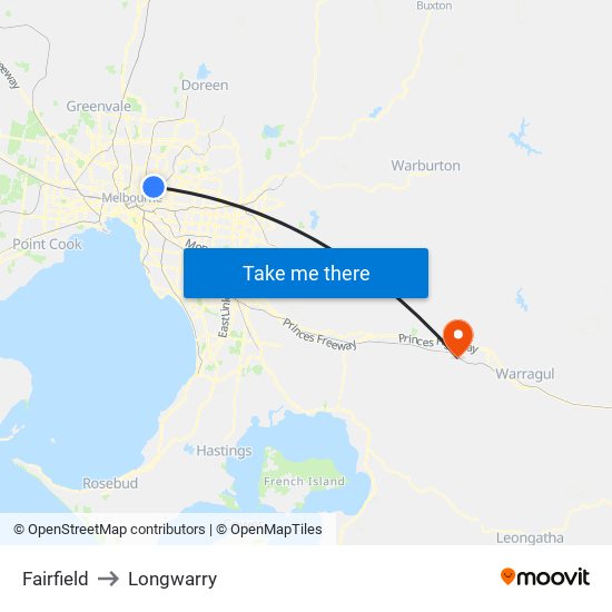 Fairfield to Longwarry map