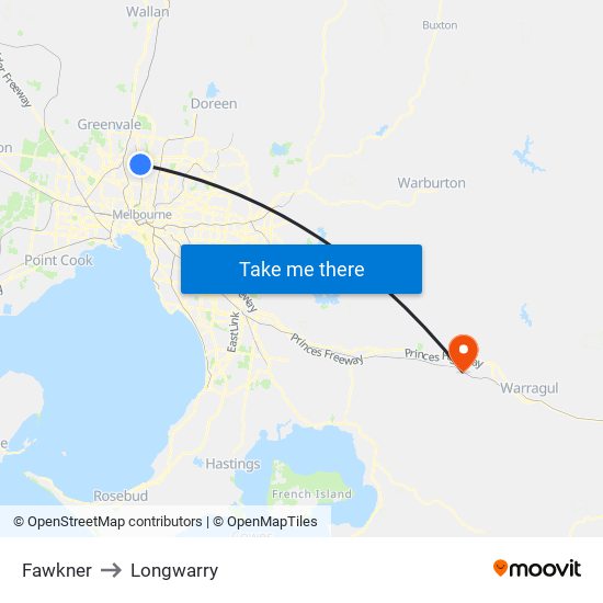 Fawkner to Longwarry map