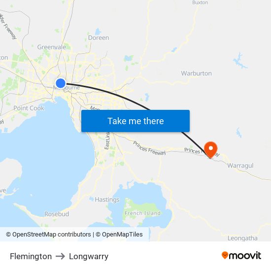 Flemington to Longwarry map