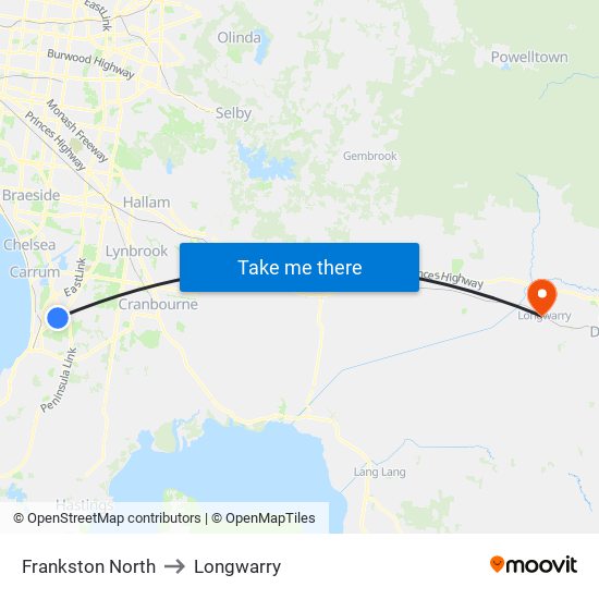 Frankston North to Longwarry map