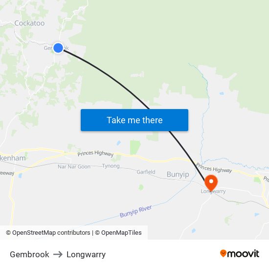 Gembrook to Longwarry map