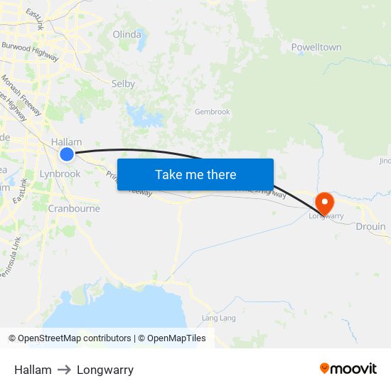 Hallam to Longwarry map