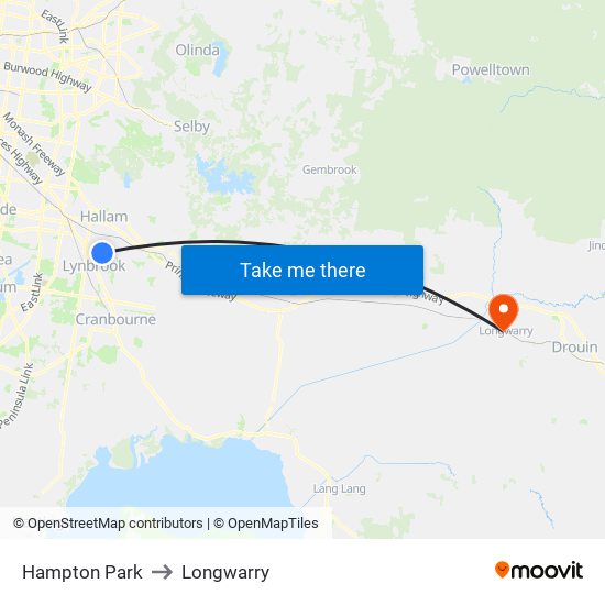 Hampton Park to Longwarry map