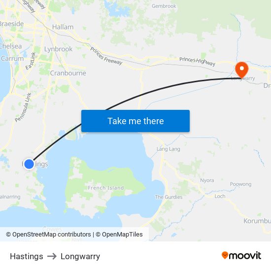 Hastings to Longwarry map