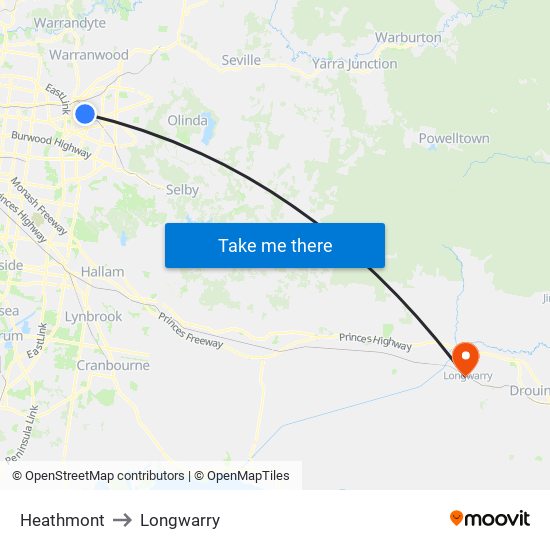 Heathmont to Longwarry map