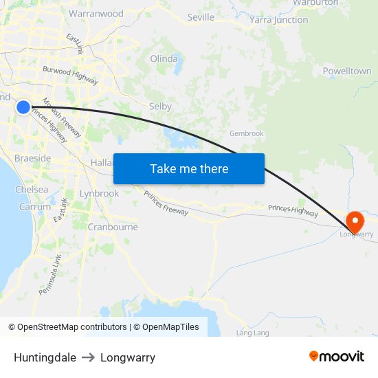 Huntingdale to Longwarry map