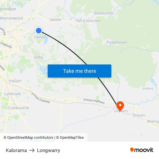 Kalorama to Longwarry map