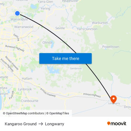 Kangaroo Ground to Longwarry map