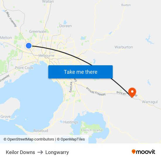 Keilor Downs to Longwarry map