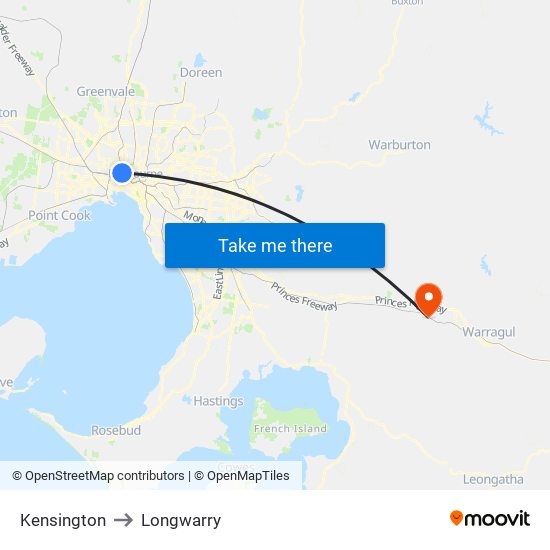 Kensington to Longwarry map