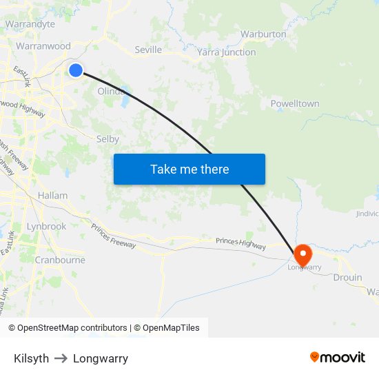 Kilsyth to Longwarry map