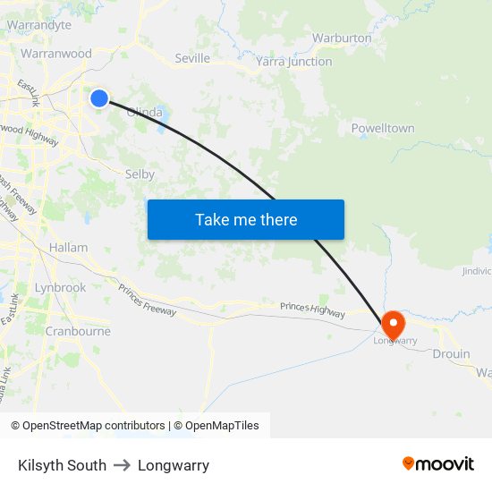 Kilsyth South to Longwarry map