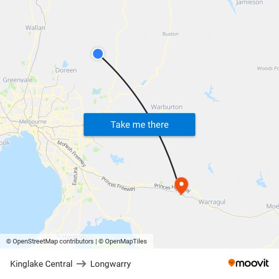 Kinglake Central to Longwarry map