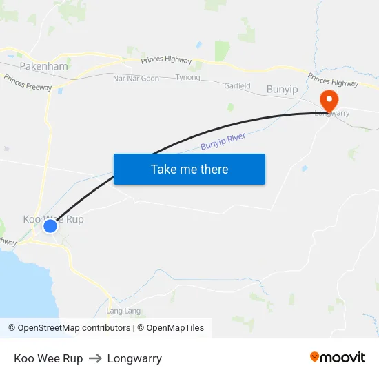 Koo Wee Rup to Longwarry map