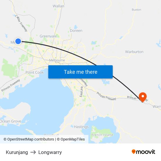 Kurunjang to Longwarry map