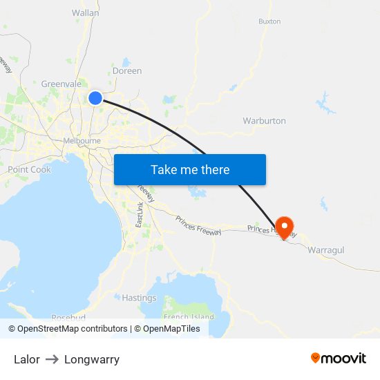 Lalor to Longwarry map