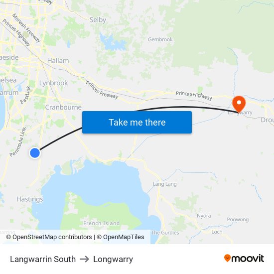 Langwarrin South to Longwarry map