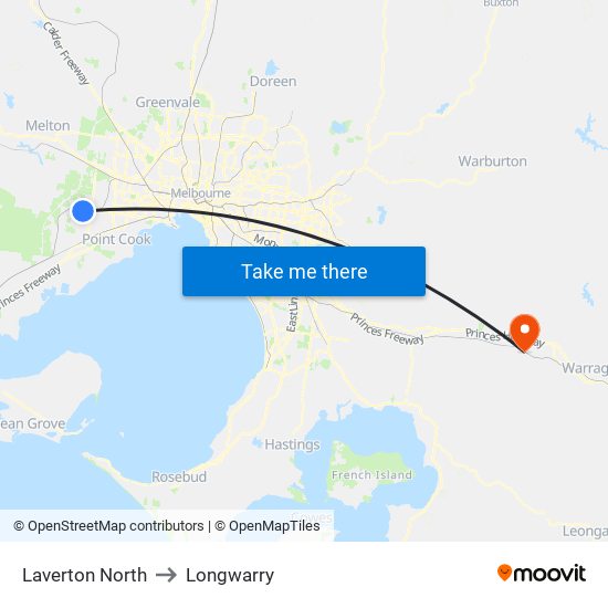 Laverton North to Longwarry map