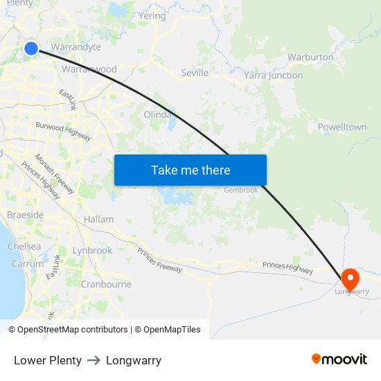 Lower Plenty to Longwarry map