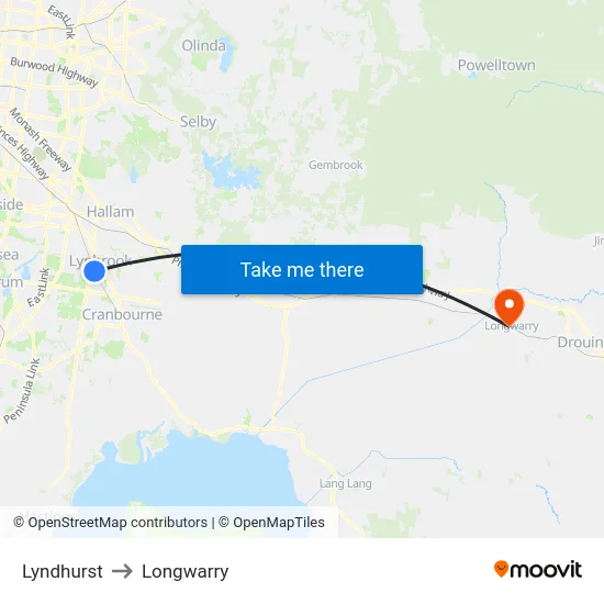 Lyndhurst to Longwarry map
