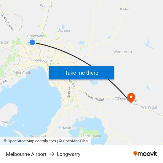 Melbourne Airport to Longwarry map