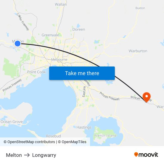 Melton to Longwarry map