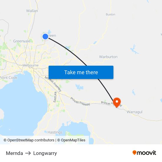 Mernda to Longwarry map