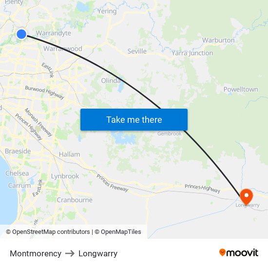 Montmorency to Longwarry map