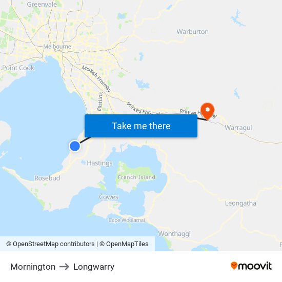 Mornington to Longwarry map