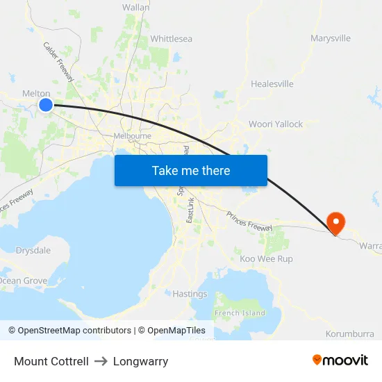 Mount Cottrell to Longwarry map