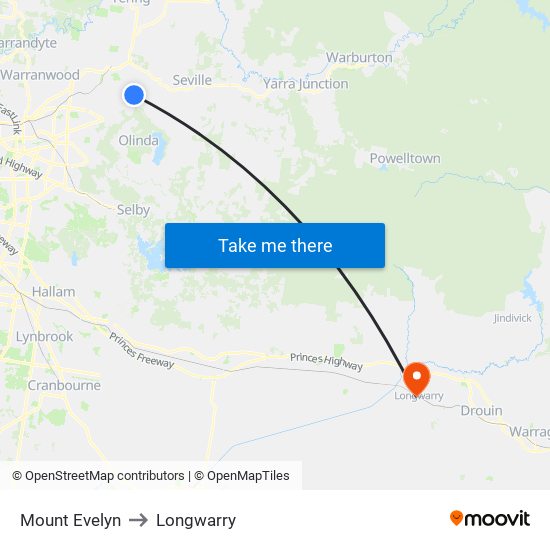 Mount Evelyn to Longwarry map