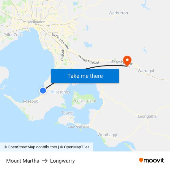 Mount Martha to Longwarry map