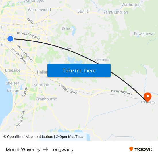 Mount Waverley to Longwarry map