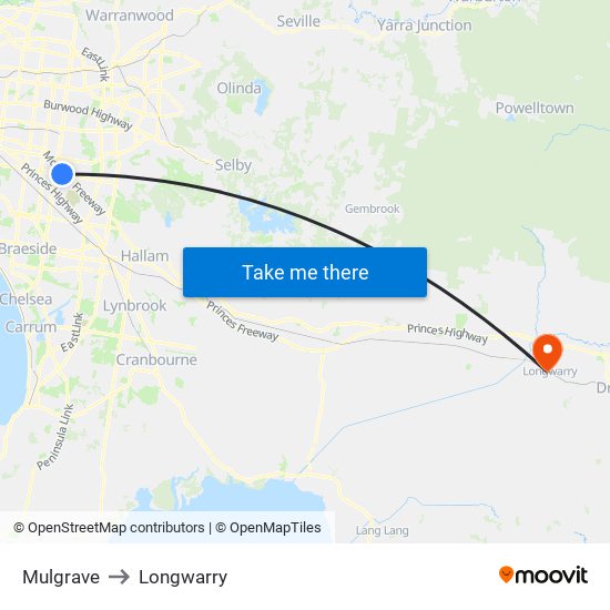 Mulgrave to Longwarry map