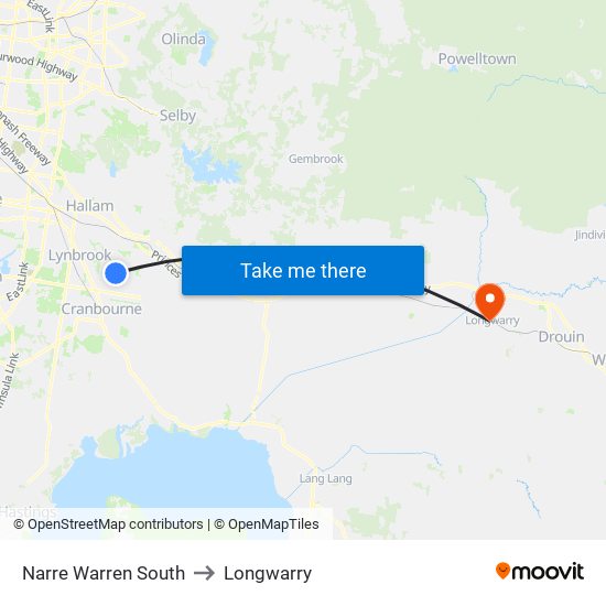 Narre Warren South to Longwarry map