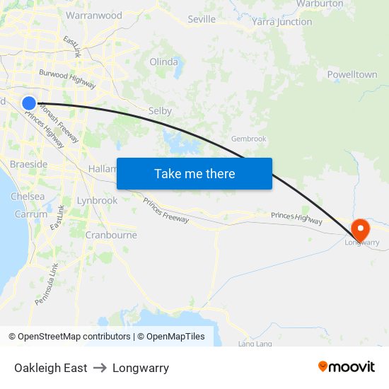 Oakleigh East to Longwarry map