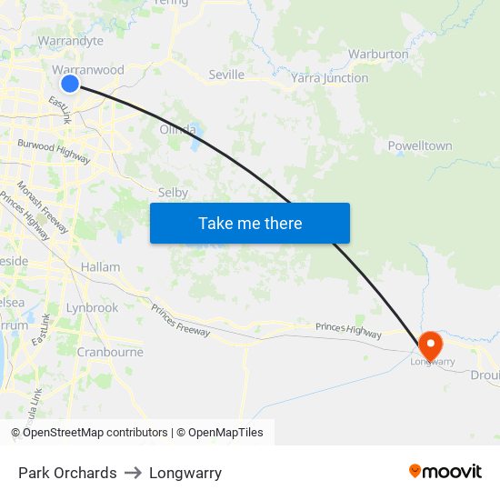 Park Orchards to Longwarry map