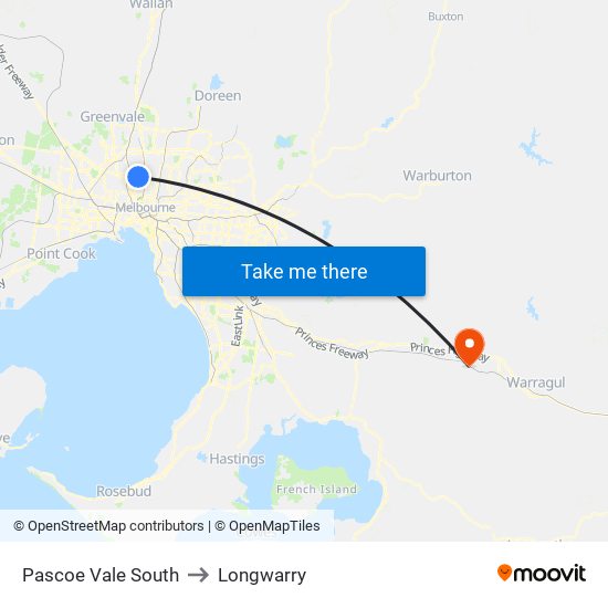 Pascoe Vale South to Longwarry map