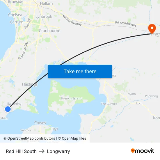 Red Hill South to Longwarry map